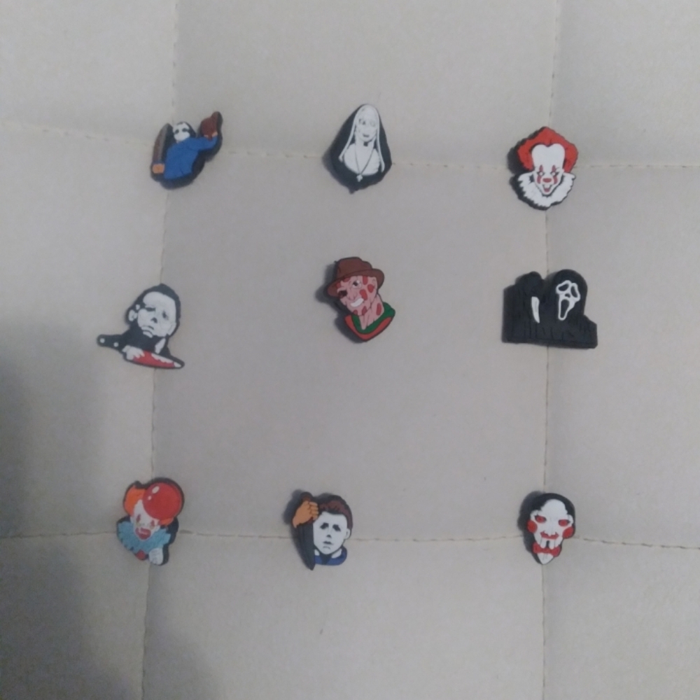 Set of 9  NEWHALLOWEEN MOVIE SHOE CROC CHARMS.